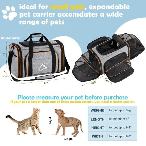Himal 4-Sided Expandable Pet Carrier (Gray with Orange Lining)