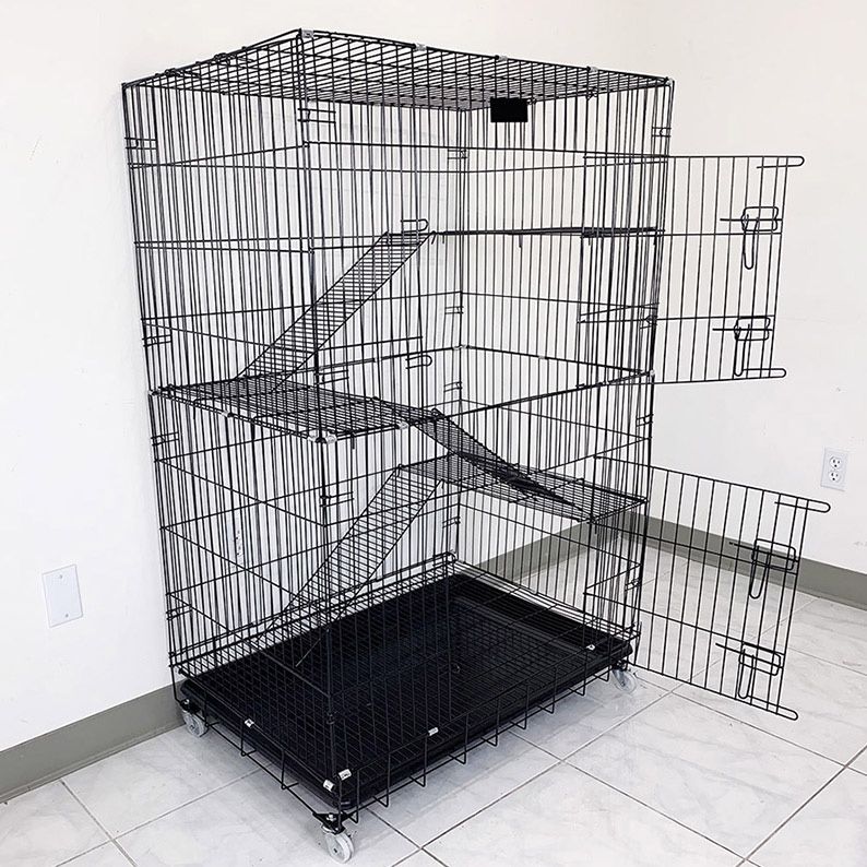New in box $75 Folding 3-Tier Cat Cage 56” Tall Collapsible Metal Kennel 36x24x56” w/ Tray & Caster 