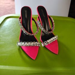 CAPE ROBBIN  Large Diamond Hot Pink Sling Slide In Heels