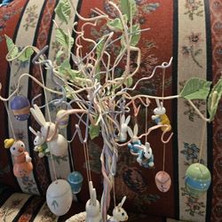 EASTER JUBILEE 18" TALL TREE WITH 18 HAND PAINTED WOODEN 2" ORNAMENTS