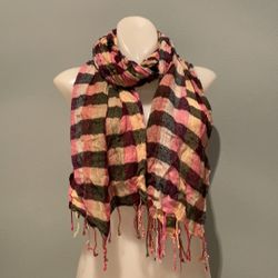 Raj Cotton Plaid Check Pink, Yellow Black Scarf