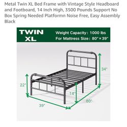 Twin xl metal bed with mattress