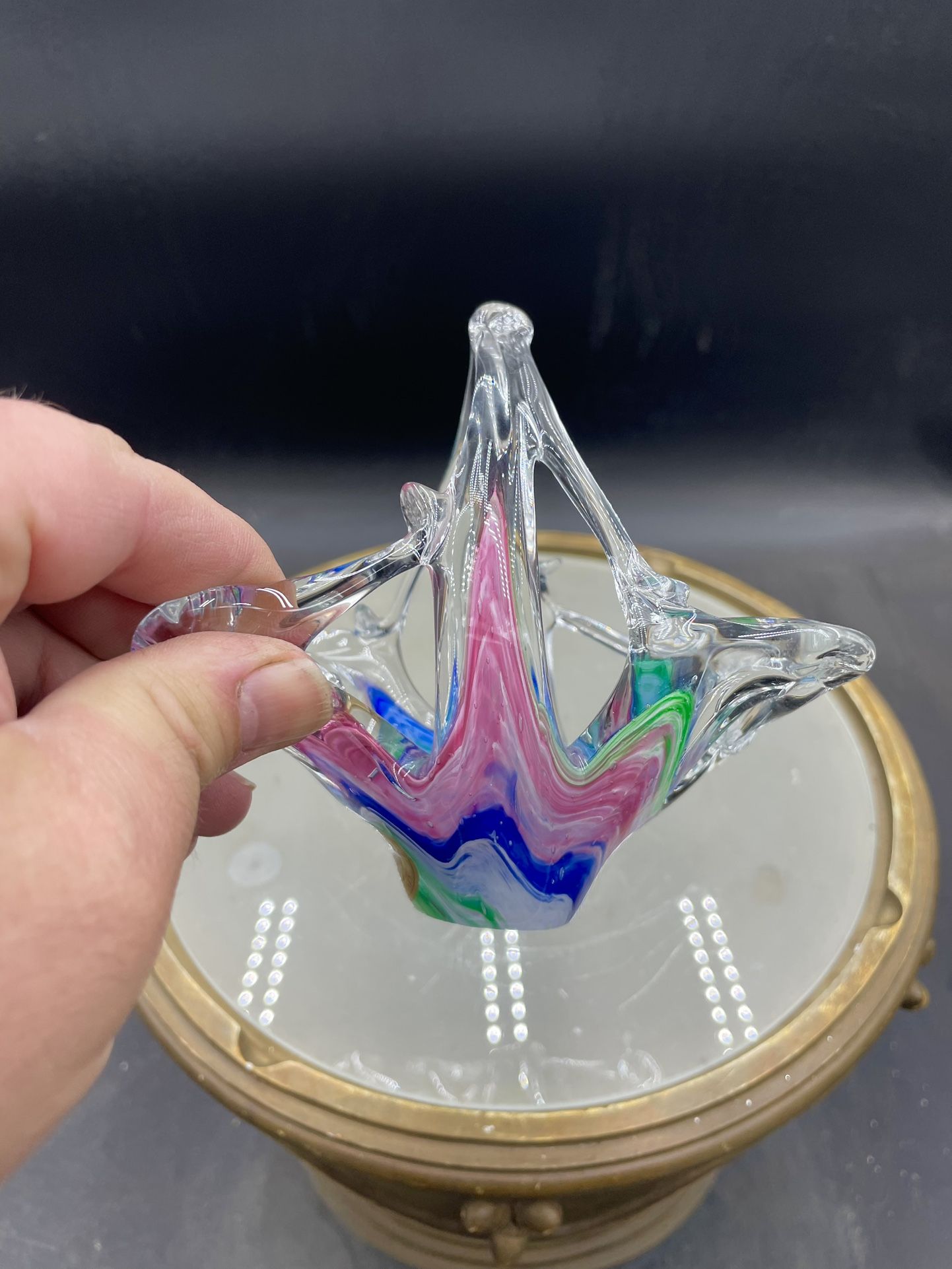 Murano Style 5” Art Glass Colorful Basket VG 