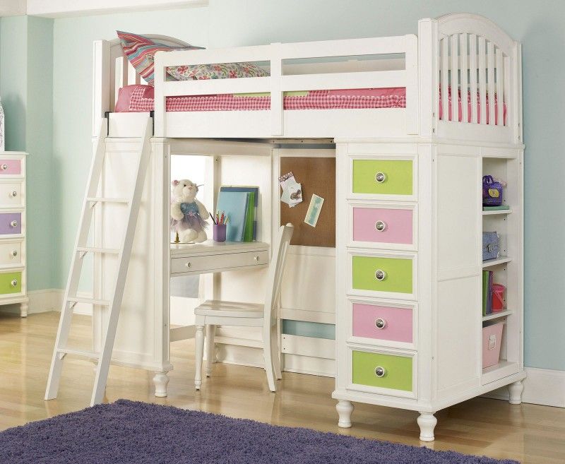 2 Solid Wood Loft Bed With Desk And Drawers