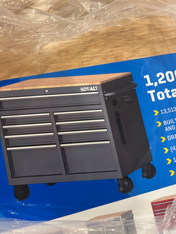 kobalt Tool Chest Extra-Deep 46-Inch 9 Drawers, Big Tool Chest with Drawers, Workbench with Wooden Top & Integrated Power Strip, Rolling Toolbox with 