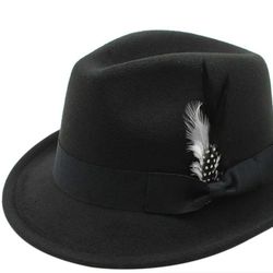 Black Mens Hat  With Feather 
