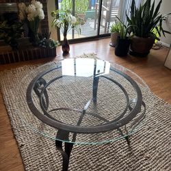 Glass and iron coffee table.