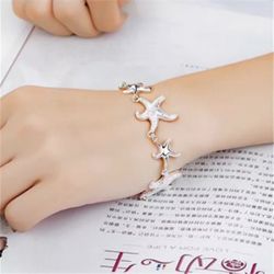 925 Sterling Silver Charm Starfish Bracelet& Earrings