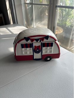 Mr. Christmas Ceramic Cookie Jar - Patriotic Camper Design
