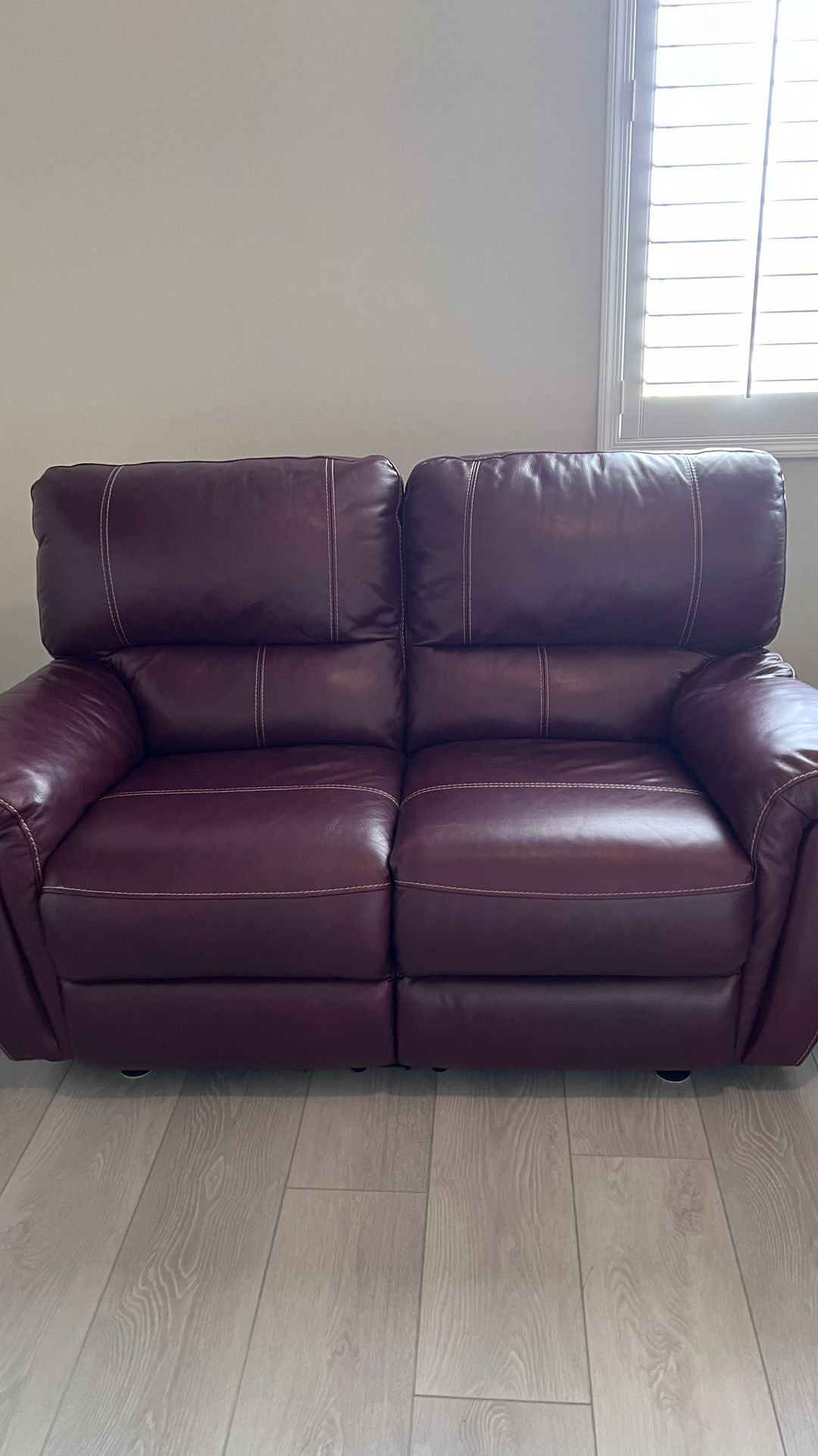 Burgundy Double Electronic Recliner Leather Couch 