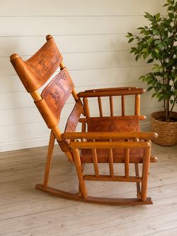 Vintage Costa Rican Handcrafted Leather Rocking Chair