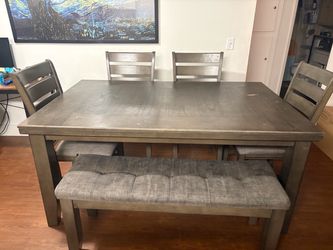 Farmhouse Wood Dining Table Set with Chairs and Bench