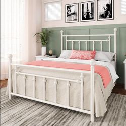 14 Inch Full Size Metal Platform Bed Frame with Victorian Vintage Headboard and Footboard/Mattress Foundation/Under Bed Storage/No Box Spring Needed/E