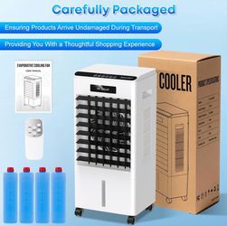 Black Portable Air Conditioners, 3-in-1 AC Cooling Fan 3 modes 3-Speed with Remote Control & 4 Ice Boxes, Evaporative Air Cooler with Large Tank 20H C