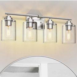 Nickel Vanity Light Over Mirror, 4-Light Sconce for Bathroom & Bedroom