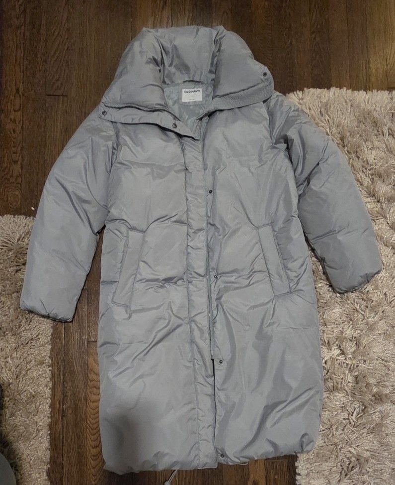 Womans Size Small Old Navy Gray Long Puffer Jacket 