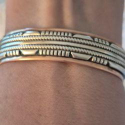 Vtg.Native Silversmith WALDECK JOHNSON STERLING SILVER & COPPER CUFF BRACELET 