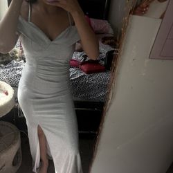 silver glittery prom dress