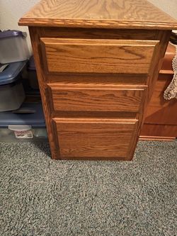 Solid oak three drawer file cabinet