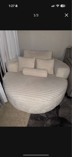 Large Round Oversized Swivel Chair with Pillows