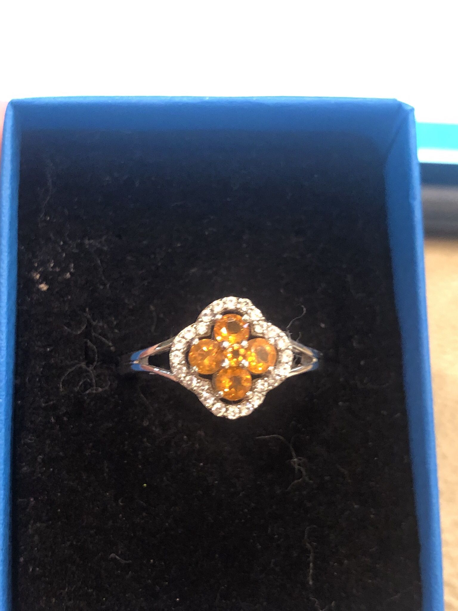 Mexican Fire Opal With White Zircon Ring