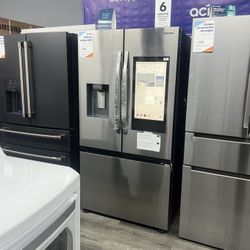 Samsung - 25 cu. ft. 3-Door French Door Counter Depth Smart Refrigerator with Family Hub - Stainless Steel