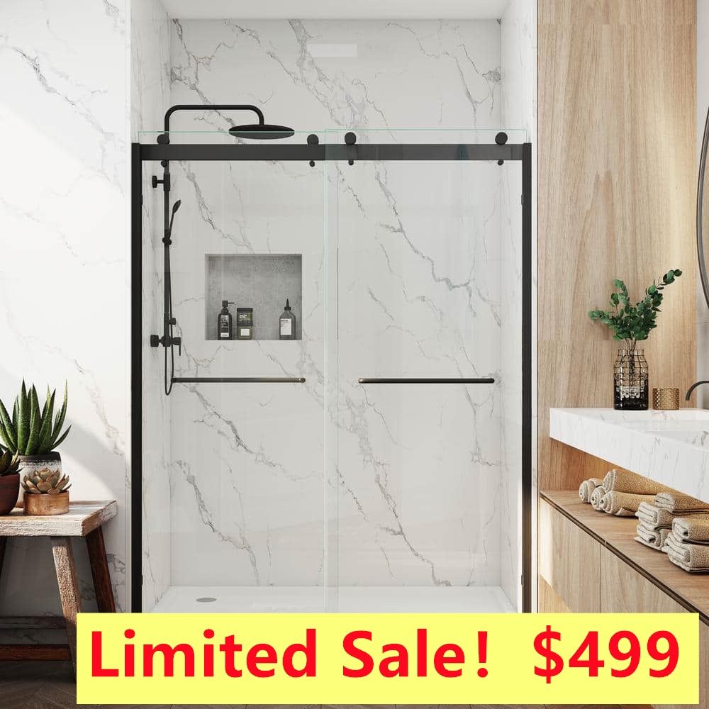 60 in. x 66in. H Doubles sliding Frameless Shower Door with Smooth Sliding and 3/8 in. Glass