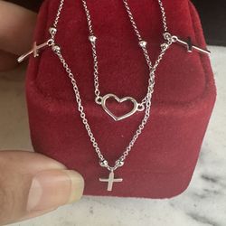 925 Sterling Silver Crosses And Heart ❤️ Anklet , Total 10 In. Including Extender , Anklet Or Bracelet , Marked 925 , Beautiful!!
