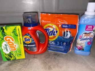 Tide detergent, pods suavitel & gain dryer sheets