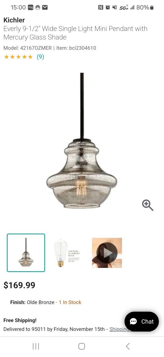 New In Box Kichler Brushed Nickel Pendant Light