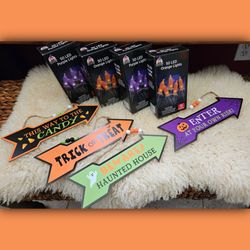 Halloween LED purple & Orange lights and wooden signs. Halloween Home Decor. 🎃✨️💀