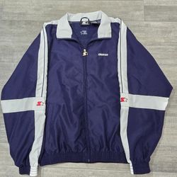 Starter Jackets Men's Vintage Size Small Blue White Stripes Down Arms