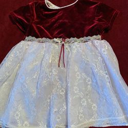 Girls holiday dress off white lace with deep Red Top size 18 Months 