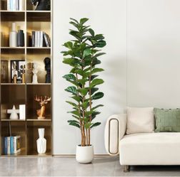 7FT Artificial Fiddle Leaf Fig Tree with White Planter for Home Decor