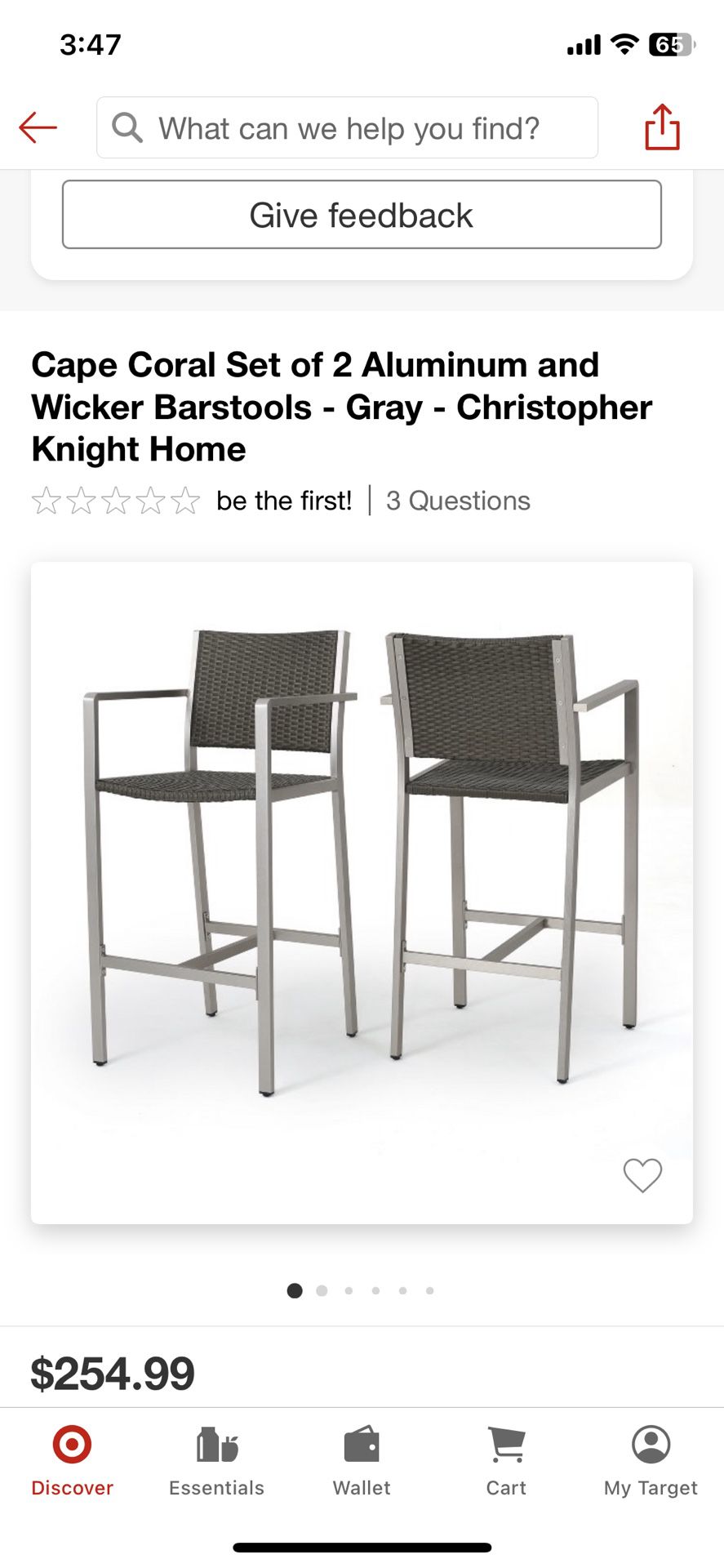 2 Bar Stool Gray With Metal Sides 