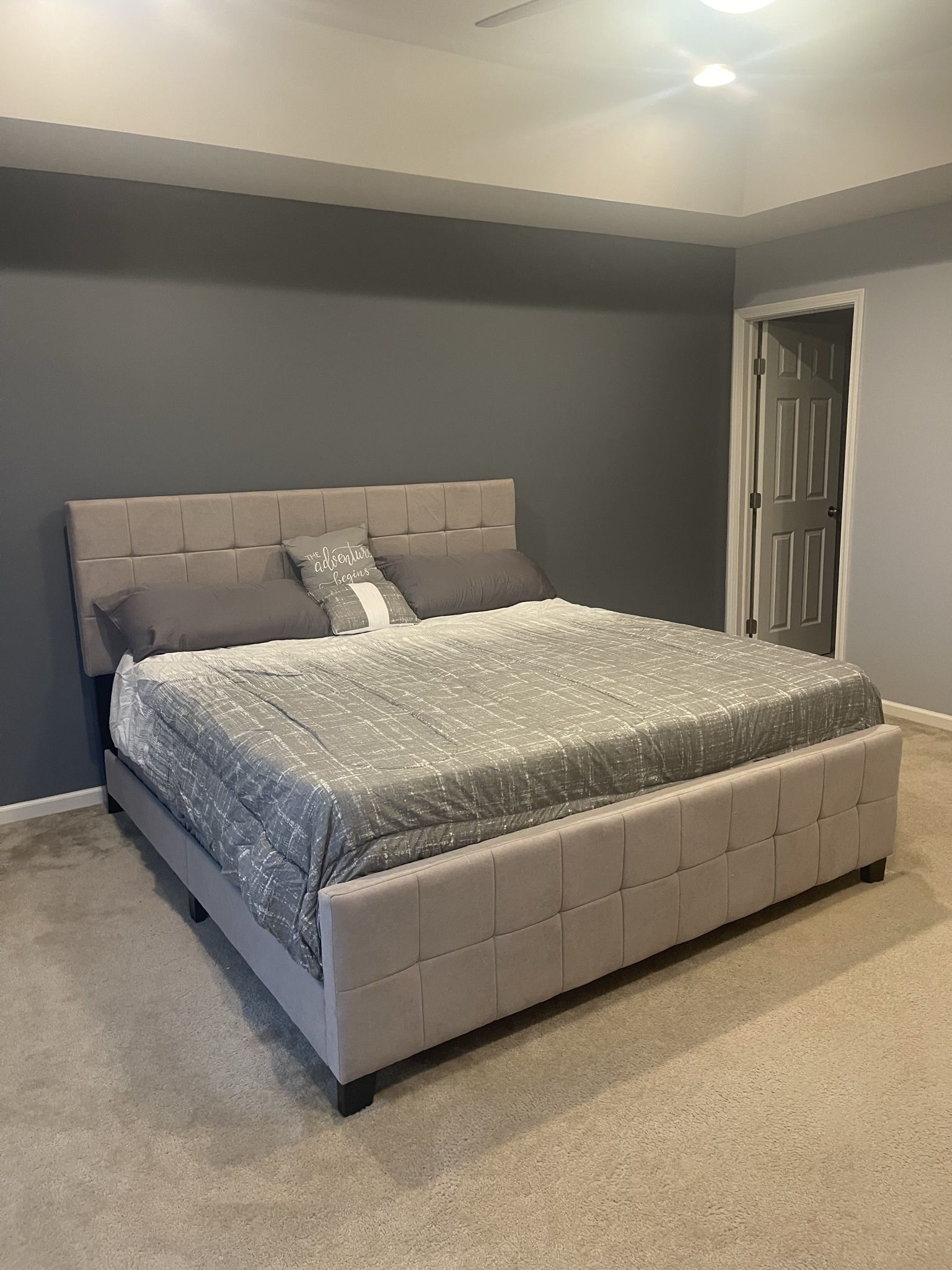 Beige King Bed Frame With Mattress Set 