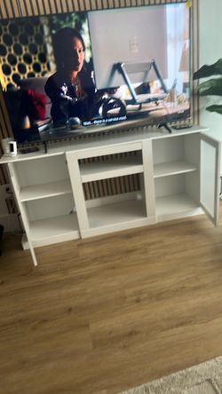 White TV Stand with Open Shelves