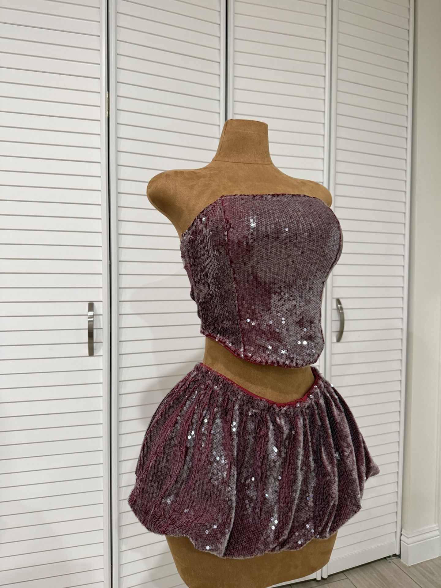 Burgundy/Wine Sequin Bubble Skirt Set
