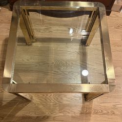 Solid Brass and Glass side table 28” x 28” x 24” ht