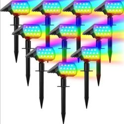 2 pcs Solar Color Changing Spot Lights Outdoor with 7 Modes, Multicolor RGB 