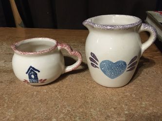 Pair Of Vintage Loomco China Creamer And Picture Heart And House