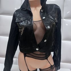 Women Black Shine Jacket- -New $20 Firm Price- Fits Small-chamarra Nueva