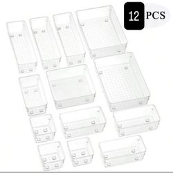 12 Pc Clear Plastic Organizer, Acrylic Organizers For Desk, Kitchen Drawer Organizer And Cosmetics Containers, Make Up Organizers For Vanity, Junk Dra