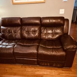 Duel Powered Seat  And Headrest Brown Faux Leather Sofa With USB ports on each side