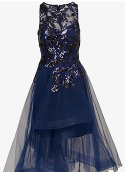 Nwt: Adrianna Papell Women's Sequin Combo High-Low Dress Navy Blue Floral Size 12