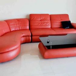 Red Contemporary Sectional Couch & Table (Moving Sale) 