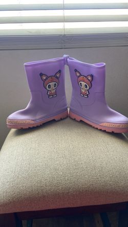 Kids Purple Rain Boots with Cartoon Character