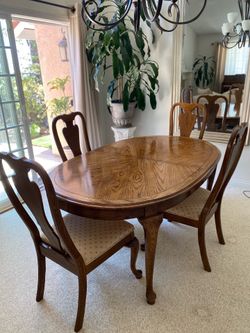 Traditional Oak Dining Set with Table, 7 Chairs, and China Cabinet