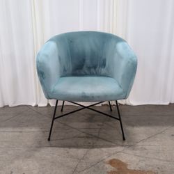 Light Blue Velvet Barrel Accent Chair with Metal Legs
