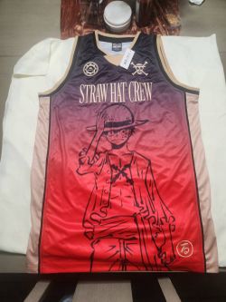 One Piece Luffy 01 Straw Hat Crew Basketball Jersey Red Purple Mens XL